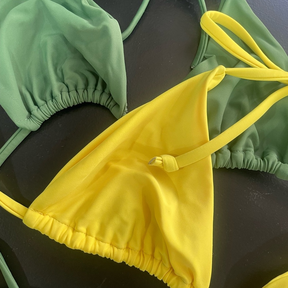 Yellow and green bikini tops